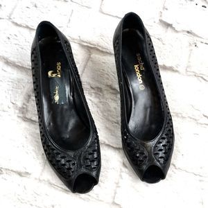 Sacha London Women's Black Leather Die-cut Peep-to